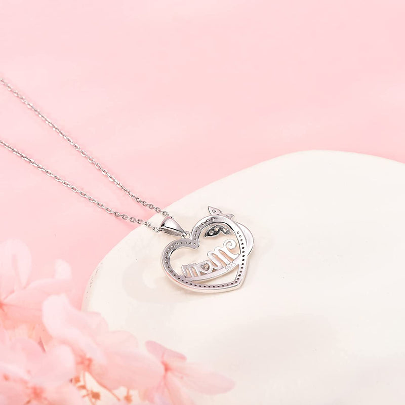 Mom Love Heart Sterling Silver Necklace