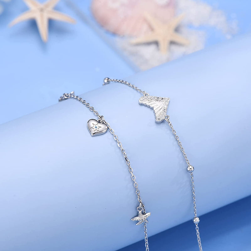 Dolphin Starfish Sterling Silver Anklet