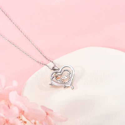 Rose Double Heart Sterling Silver Necklace