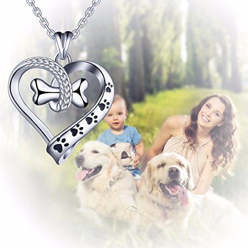 Cute Dog Paws with Bone Heart Shape Sterling Silver Necklace