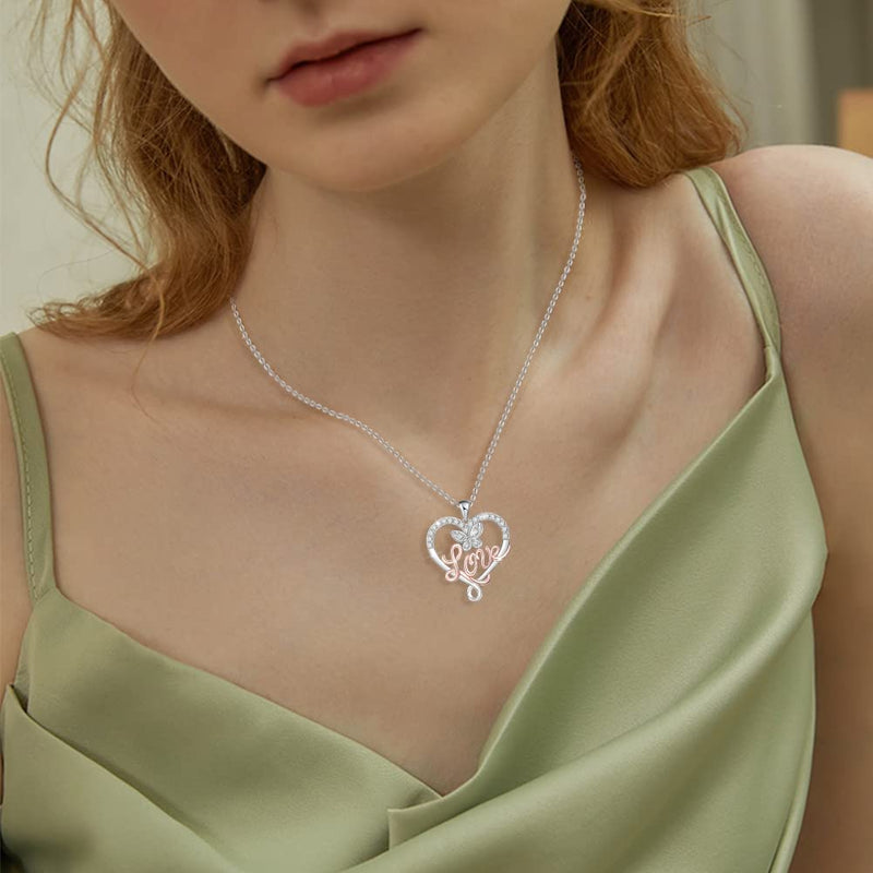 Love Heart Butterfly Sterling Silver Necklace