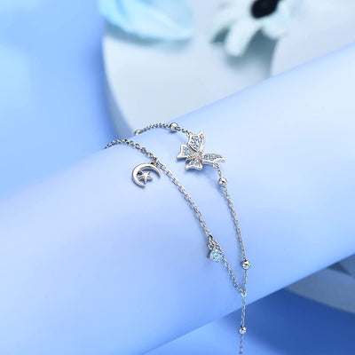 Butterfly Moon Layered Sterling Silver Anklet Bracelet