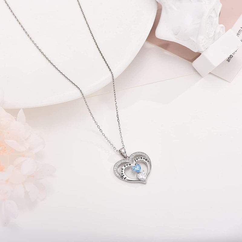Double Heart Birthstone Sterling Silver Necklace