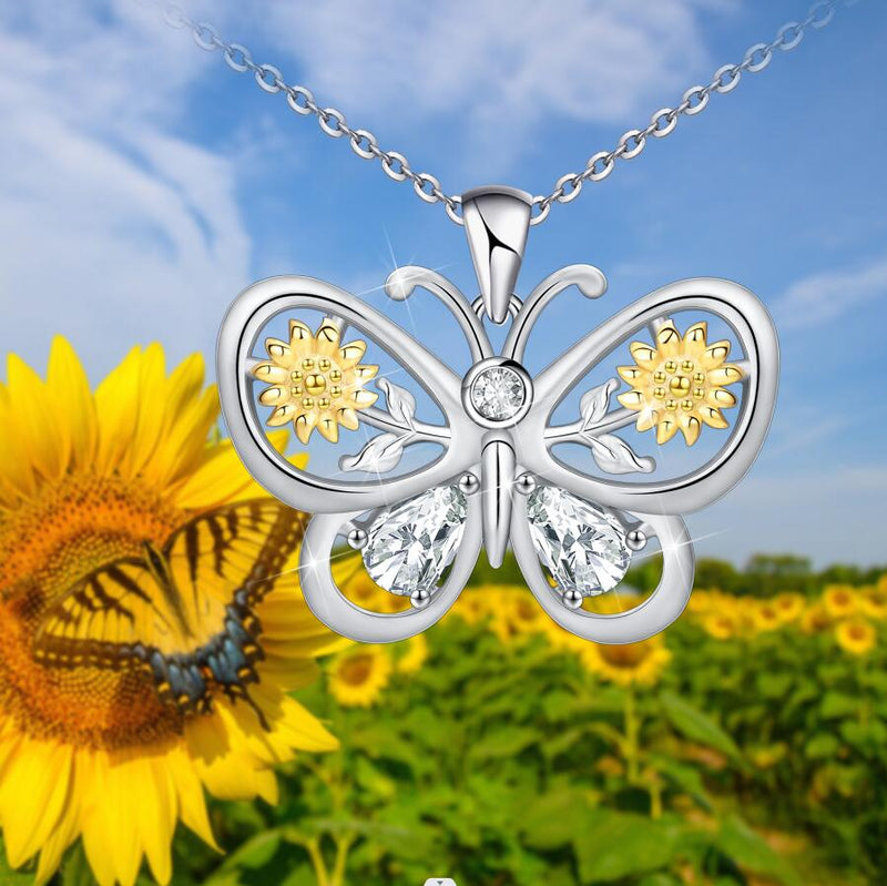 Sunflower Butterfly Sterling Silver Necklace