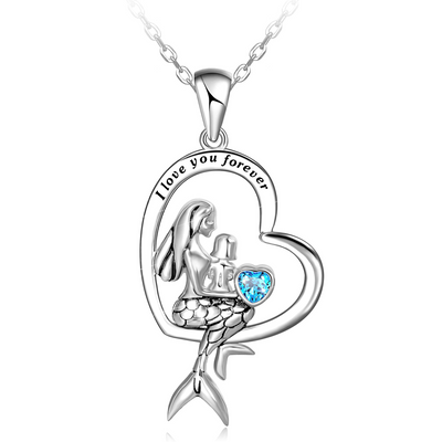 Double Mermaid Love Heart Sterling Silver Necklace