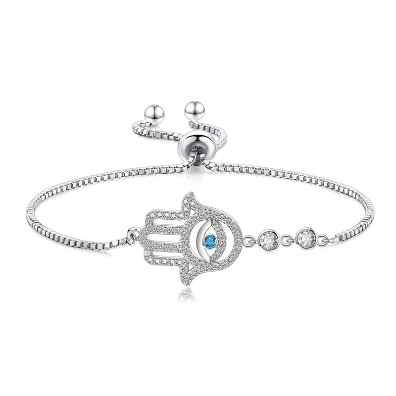 Hamsa Hand Evil Eye Sterling Silver Bracelet