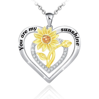 Sunflower Double Heart Sterling Silver Necklace