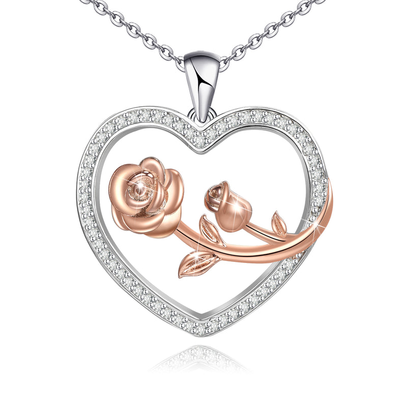 Heart Rose Sterling Silver Necklace