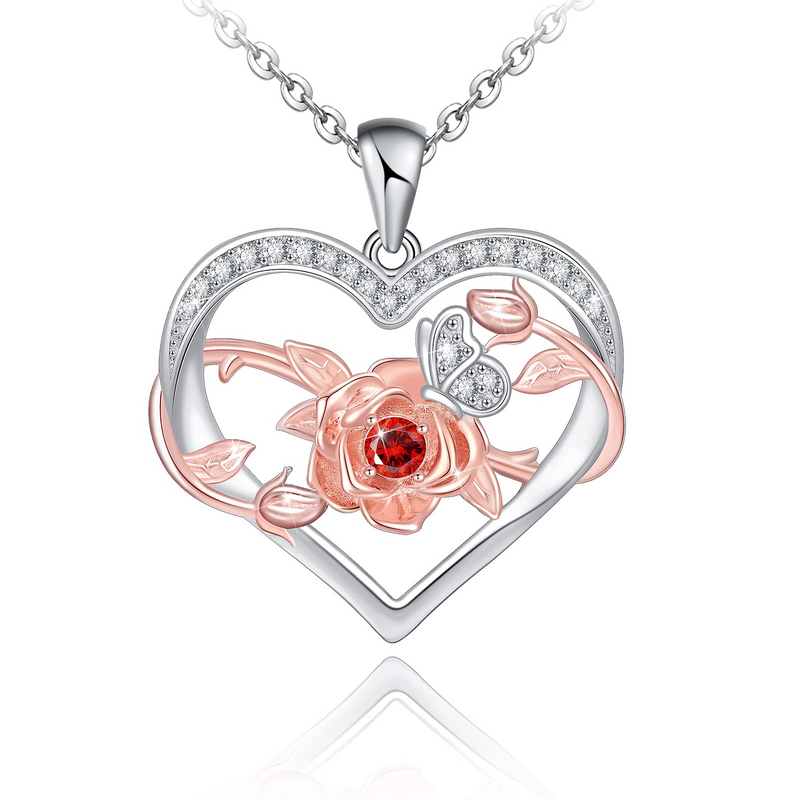 Rose Flower Heart Sterling Silver Necklace