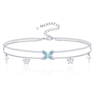 Butterfly Cross Sterling Silver Anklet