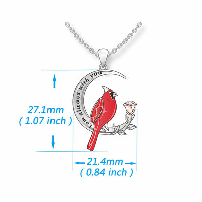 Cardinal Bird On Moon Sterling Silver Necklace