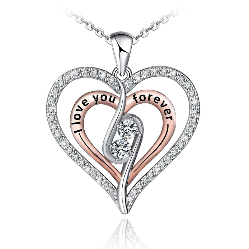 Double Heart With Double Zircon Sterling Silve Necklace