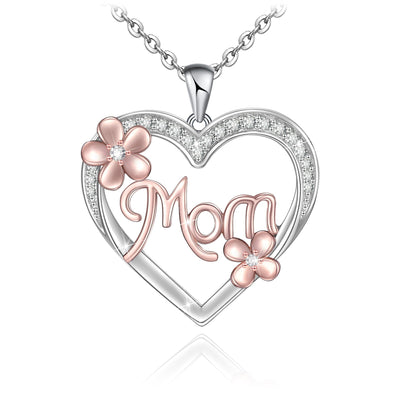 Mom Love Heart Sterling Silver Necklace