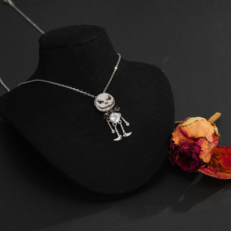 Halloween Skull  Dancing Ghost Sterling Silver Necklace