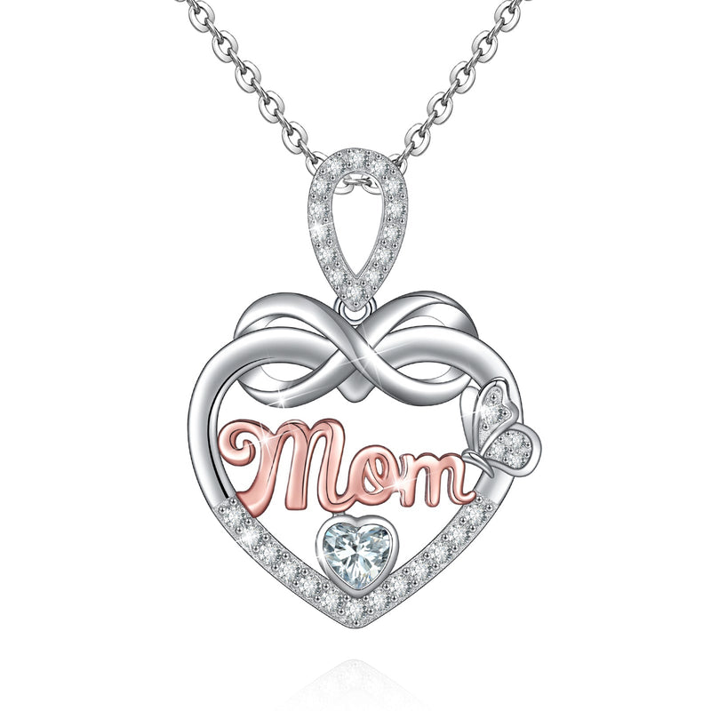 Mom Butterfly Love Heart Sterling Silver Necklace