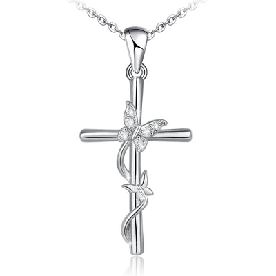 Butterfly Cross Sterling Silver Necklace