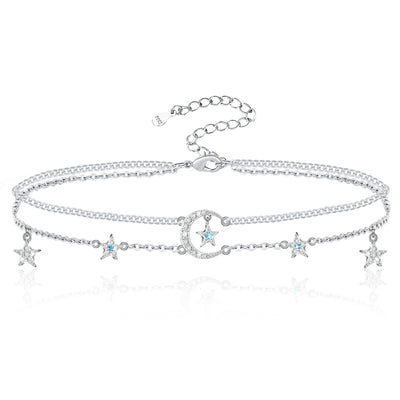 Moon and Star Sterling Silver Anklet