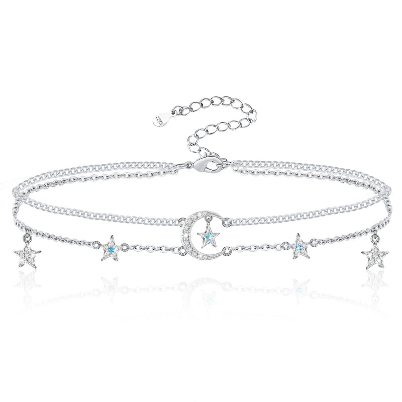 Moon and Star Sterling Silver Anklet