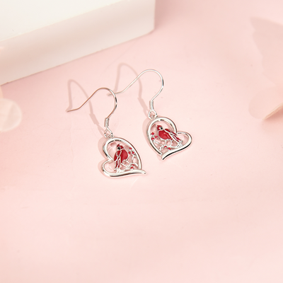 Cardinal Heart Sterling Silver Earrings