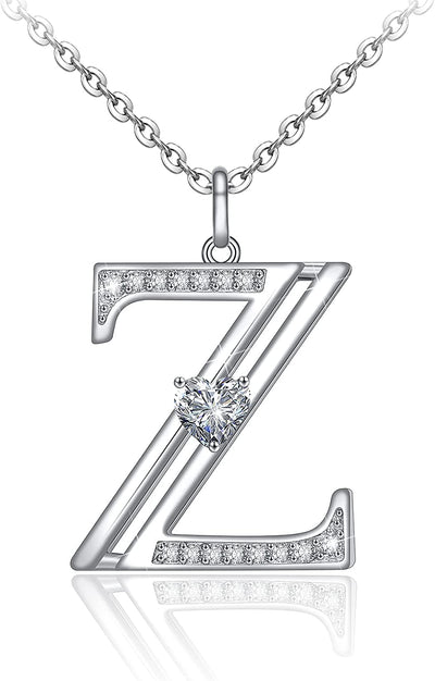 Initial Letter Heart Cubic Zirconia Sterling Silver Necklace