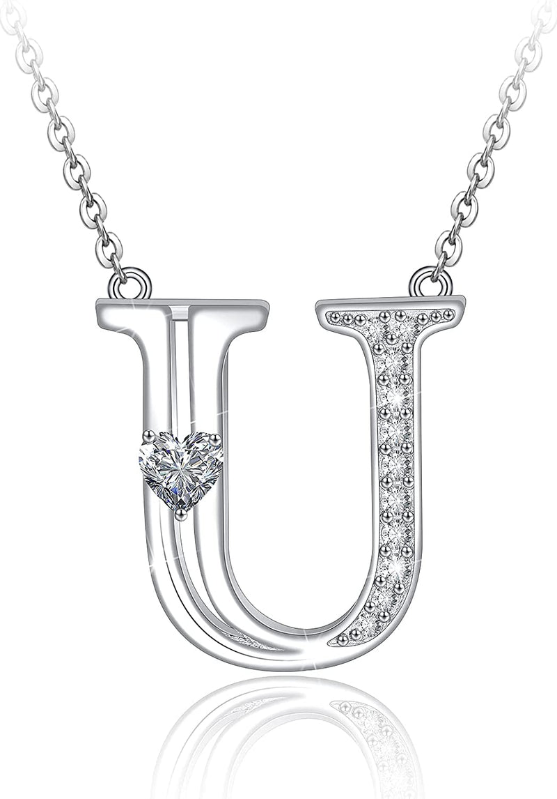 Initial Letter Heart Cubic Zirconia Sterling Silver Necklace