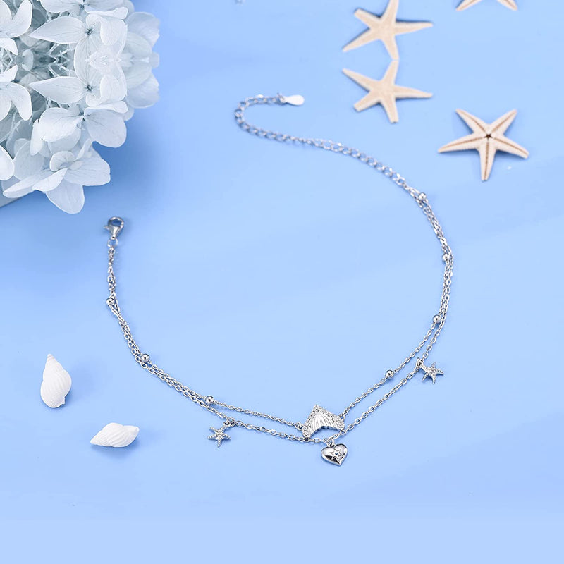 Dolphin Starfish Sterling Silver Anklet