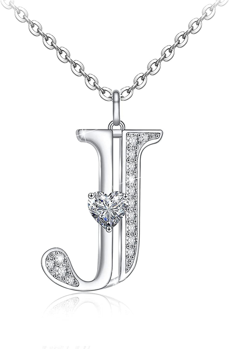 Initial Letter Heart Cubic Zirconia Sterling Silver Necklace