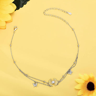 Sunflower Butterfly Sterling Silver Anklet