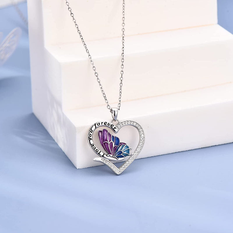 Butterfly Heart Sterling Silver Necklace