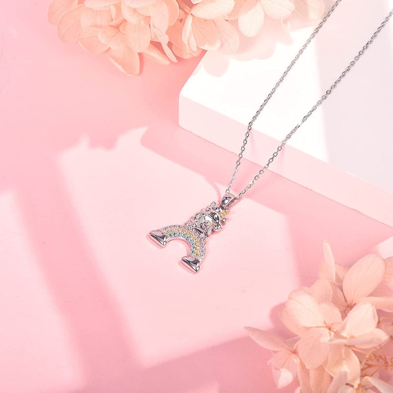Cute Unicorn On Rainbow Sterling Silver Necklace