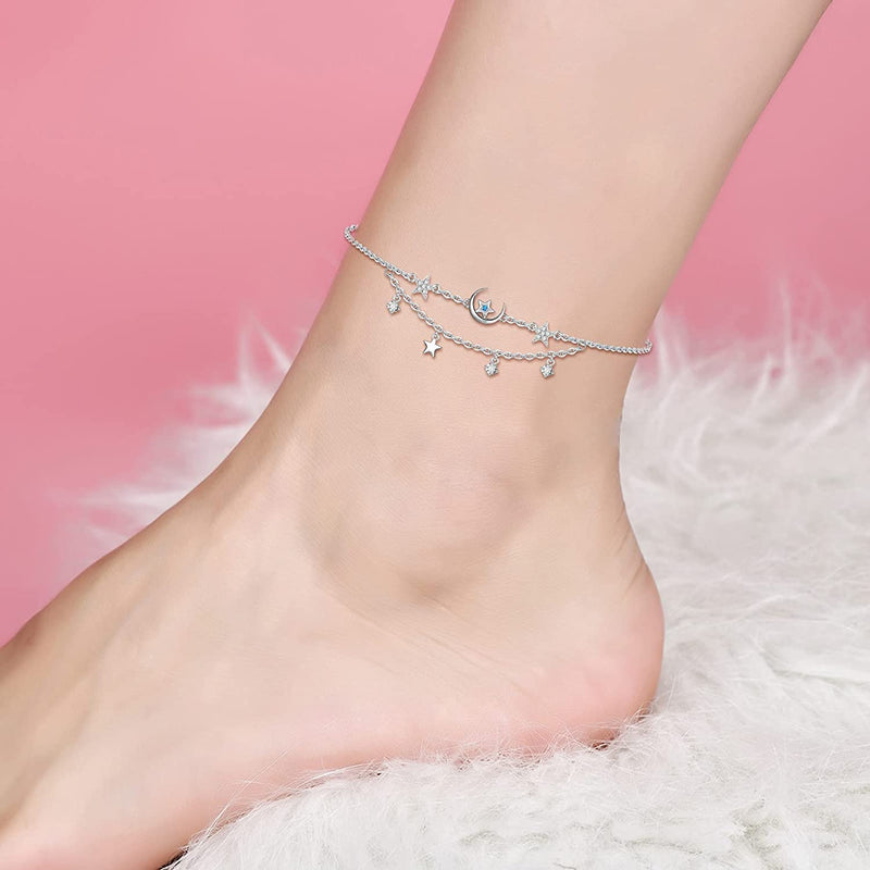 Moon And Star Sterling Silver Anklet