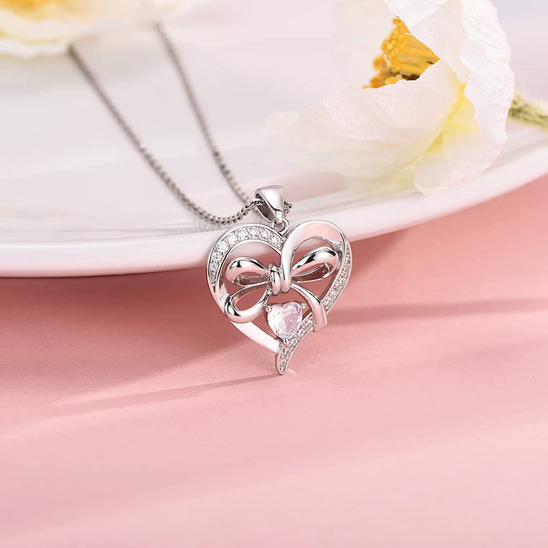 Ribbon With Love Heart Sterling Silver  Necklace