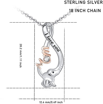 Mom Elephant Infinite Sterling Silver Necklace