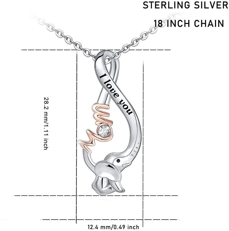 Mom Elephant Infinite Sterling Silver Necklace