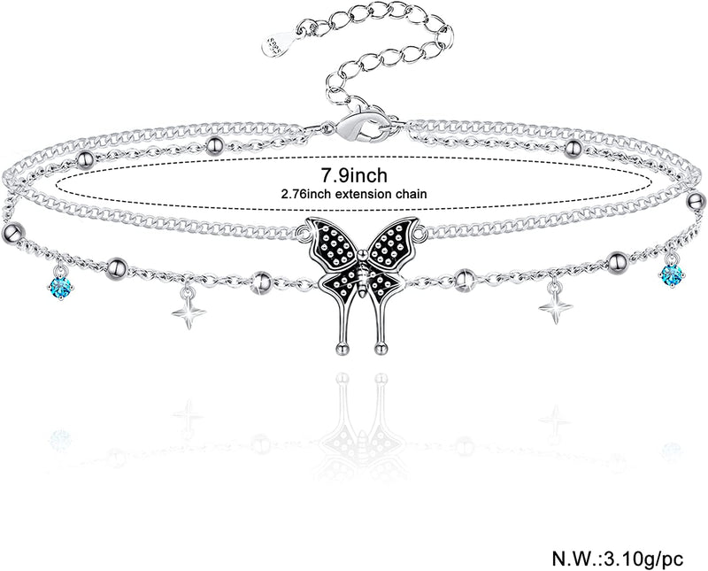 Butterfly Layered Sterling Silver Anklet Bracelet