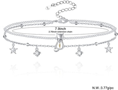 Cat Starfish Sterling Silver Anklet