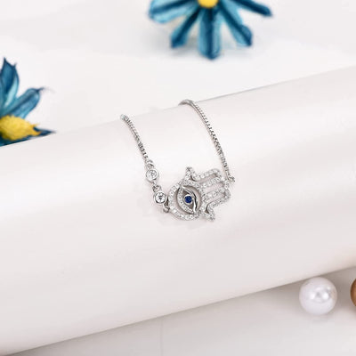 Hamsa Hand Evil Eye Sterling Silver Bracelet