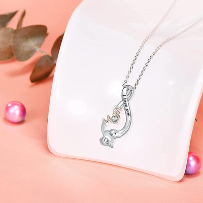 Mom Elephant Infinite Sterling Silver Necklace