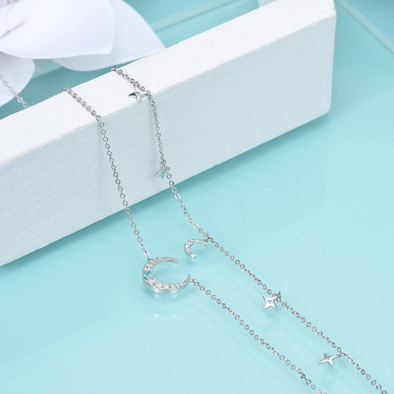 Moon With Star Sterling Silver Layered Necklace