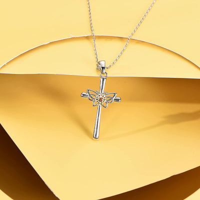 Butterfly Sunflower Cross Sterling Silver Necklace