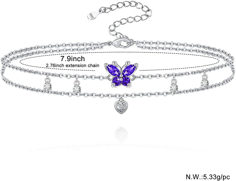 Double Layered Butterflies Sterling Silver Anklet