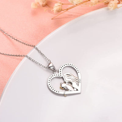 Cat And Girl Love Heart Sterling Silver Necklace