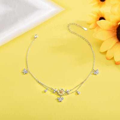 Sunflower Butterfly Sterling Silver Anklet