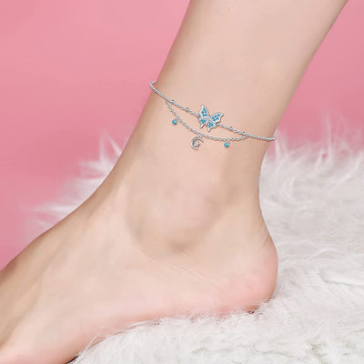 Butterfly Moon Layered Sterling Silver Anklet Bracelet