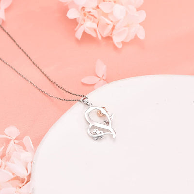 Rose Flower Love Heart Sterling Silver Necklace