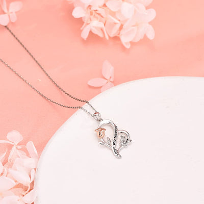 Rose Flower Love Heart Sterling Silver Necklace