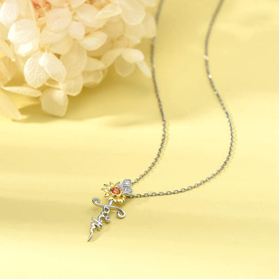 Faith Sunflower Butterfly Cross Sterling Silver Necklace