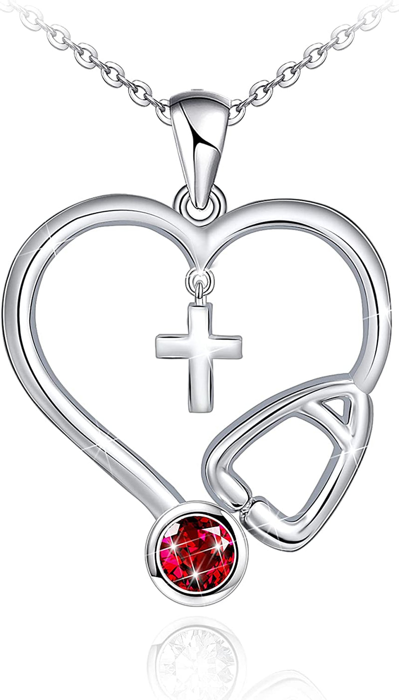 Stethoscope Cross Heart Sterling Silver Necklace