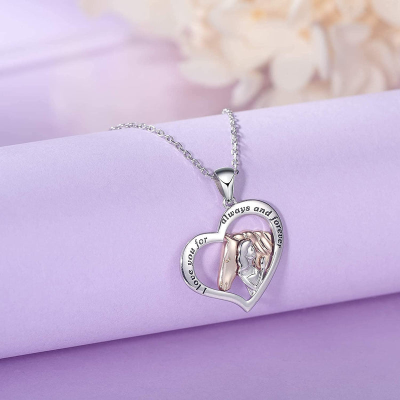 Horse And Girl Sterling Silver Heart Necklace