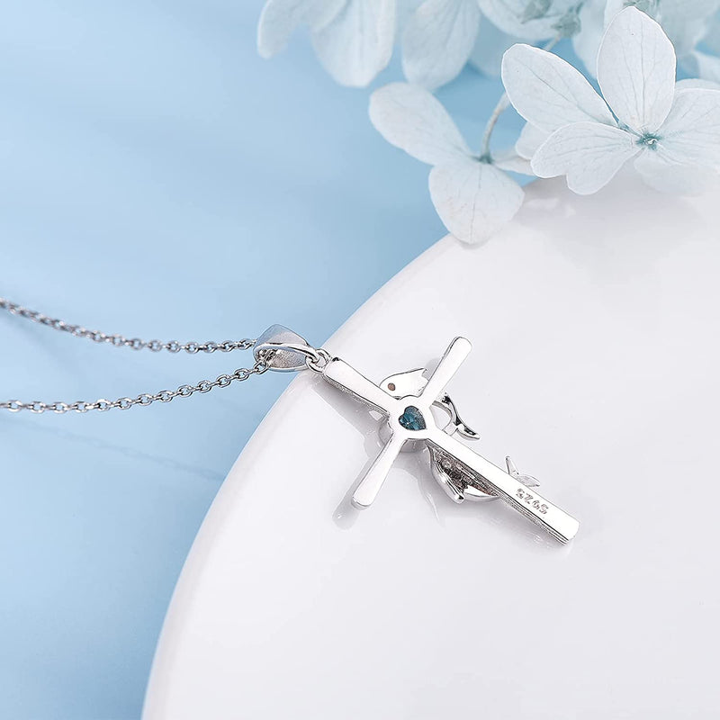 Double Dolphin Cross Sterling Silver Necklace